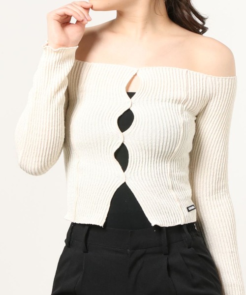 CRANK（クランク）の「『CRANK/クランク』KNIT SLIT OFF SHOULDER/ニットスリット オフショルダー（ニット/セーター・レディース・ピンク/ブラック/イエロー/アイボリー・FREE）」の22枚目の写真