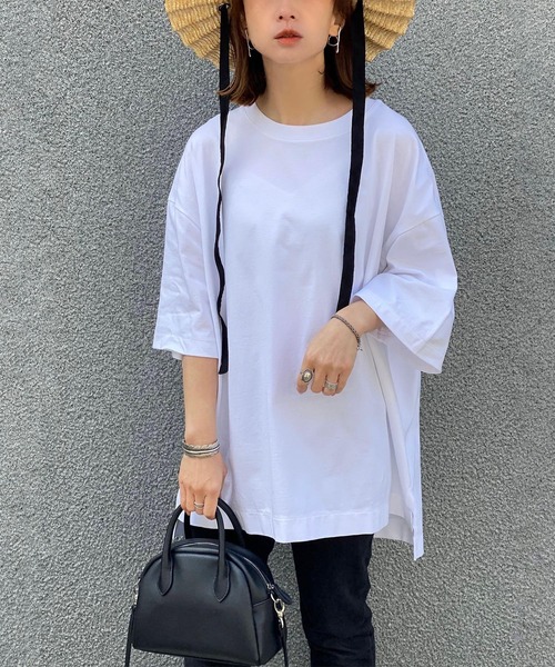 coen by SIZU（コーエンバイシズ）の「coen by SIZU ユニセックスビッグTシャツ（Tシャツ/カットソー・レディース・ホワイト/ブラック/オリーブ/ライム/オレンジ/ナチュラル・MEDIUM/LARGE）」の2枚目の写真