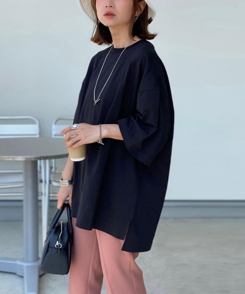 coen by SIZU（コーエンバイシズ）の「coen by SIZU ユニセックスビッグTシャツ（Tシャツ/カットソー・レディース・ホワイト/ブラック/オリーブ/ライム/オレンジ/ナチュラル・MEDIUM/LARGE）」の3枚目の写真