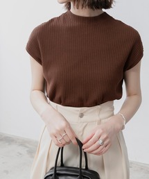 BONLECILL | モックネック フレンチスリーブ サマーリブニットトップス(ニット/セーター)