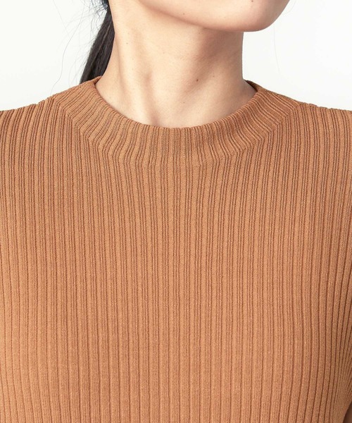 BONLECILL（ボンルシール）の「モックネック フレンチスリーブ サマーリブニットトップス（ニット/セーター・レディース・ブラウン/オフホワイト/オレンジ/ブルー・FREE）」の9枚目の写真