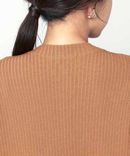 BONLECILL（ボンルシール）の「モックネック フレンチスリーブ サマーリブニットトップス（ニット/セーター・レディース・ブラウン/オフホワイト/オレンジ/ブルー・FREE）」の10枚目の写真