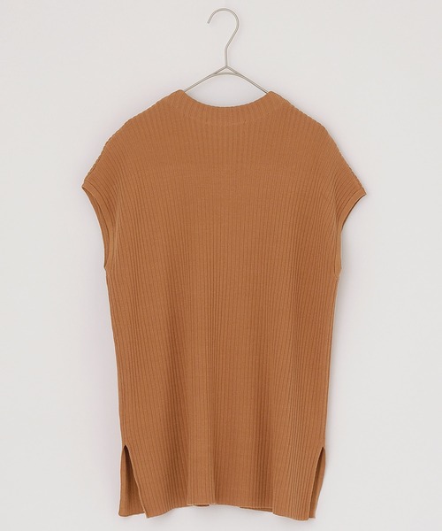 BONLECILL（ボンルシール）の「モックネック フレンチスリーブ サマーリブニットトップス（ニット/セーター・レディース・ブラウン/オフホワイト/オレンジ/ブルー・FREE）」の7枚目の写真