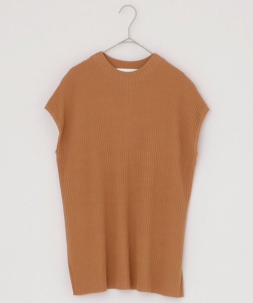 BONLECILL（ボンルシール）の「モックネック フレンチスリーブ サマーリブニットトップス（ニット/セーター・レディース・ブラウン/オフホワイト/オレンジ/ブルー・FREE）」の6枚目の写真