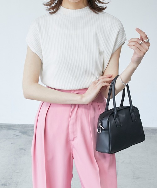 BONLECILL（ボンルシール）の「モックネック フレンチスリーブ サマーリブニットトップス（ニット/セーター・レディース・ブラウン/オフホワイト/オレンジ/ブルー・FREE）」の14枚目の写真