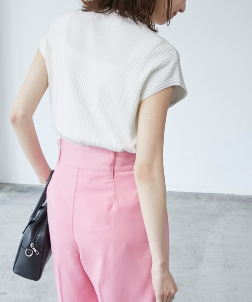 BONLECILL（ボンルシール）の「モックネック フレンチスリーブ サマーリブニットトップス（ニット/セーター・レディース・ブラウン/オフホワイト/オレンジ/ブルー・FREE）」の16枚目の写真