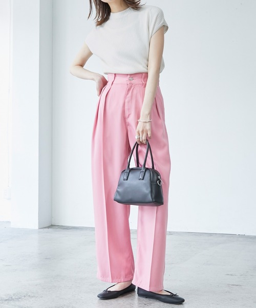 BONLECILL（ボンルシール）の「モックネック フレンチスリーブ サマーリブニットトップス（ニット/セーター・レディース・ブラウン/オフホワイト/オレンジ/ブルー・FREE）」の19枚目の写真