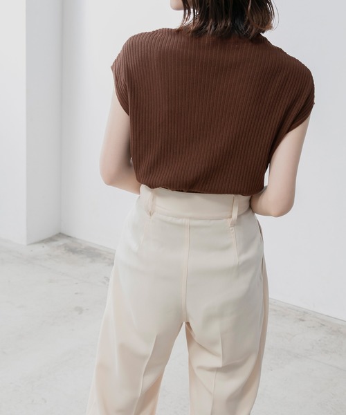 BONLECILL（ボンルシール）の「モックネック フレンチスリーブ サマーリブニットトップス（ニット/セーター・レディース・ブラウン/オフホワイト/オレンジ/ブルー・FREE）」の22枚目の写真