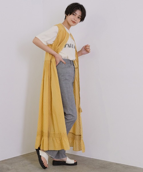 MADEMOISELLE ROPE'（マドモアゼル ロペ）の「【手洗い可】コットンドビーピンタックティアードワンピース（ワンピース・レディース・ダークパープル/イエロー系その他・38）」の7枚目の写真