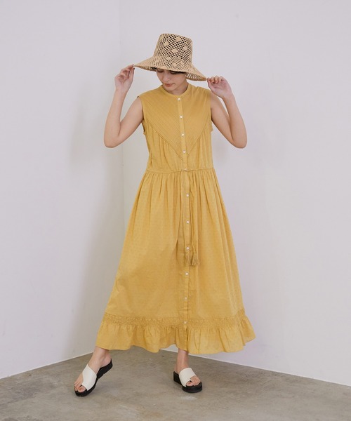 MADEMOISELLE ROPE'（マドモアゼル ロペ）の「【手洗い可】コットンドビーピンタックティアードワンピース（ワンピース・レディース・ダークパープル/イエロー系その他・38）」の18枚目の写真