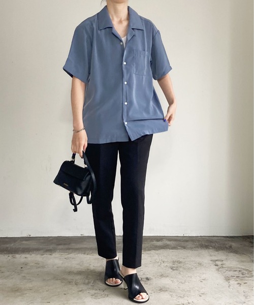 COMMON WARE(コモンウェアー)の「COMMONWARE:オープンカラーシャツ(シャツ/ブラウス・レディース・ホワイト/ブラック/モカ/グレイッシュベージュ/グリーン/サックスブルー・M/L/XL)」の6枚目の写真