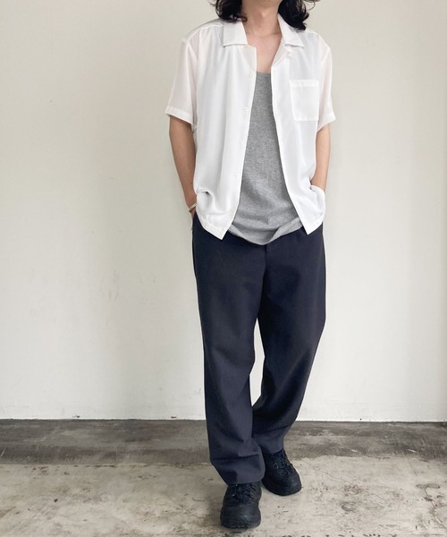 COMMON WARE(コモンウェアー)の「COMMONWARE:オープンカラーシャツ(シャツ/ブラウス・レディース・ホワイト/ブラック/モカ/グレイッシュベージュ/グリーン/サックスブルー・M/L/XL)」の7枚目の写真