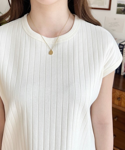 moment+（モーメントプラス）の「綿100％ワイドリブ.フレンチスリーブTシャツ（Tシャツ/カットソー・レディース・ブラック/ベージュ/オフホワイト/ライトグリーン/モカ/杢グレー/ナチュラル/カーキ/チャコールグレー/ブラウン・M/L）」の19枚目の写真