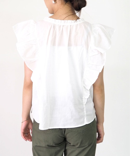 Riberry(リベリー)の「レース切替ラッフルノースリブラウス(シャツ/ブラウス・レディース・ブラック/オフホワイト・MEDIUM)」の7枚目の写真