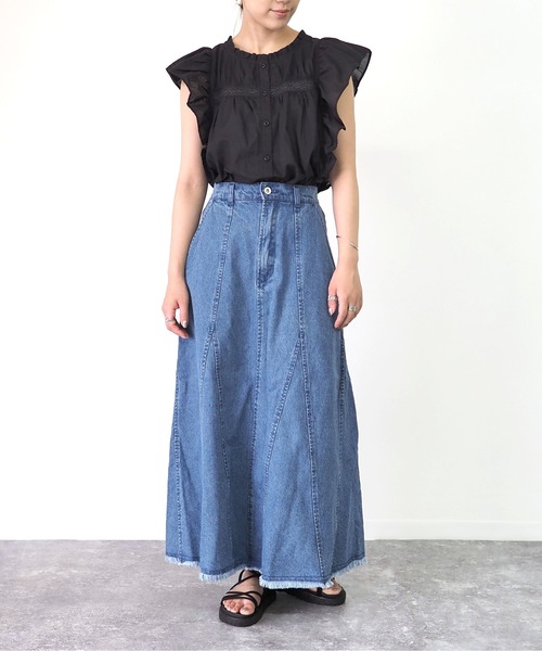 Riberry(リベリー)の「レース切替ラッフルノースリブラウス(シャツ/ブラウス・レディース・ブラック/オフホワイト・MEDIUM)」の19枚目の写真