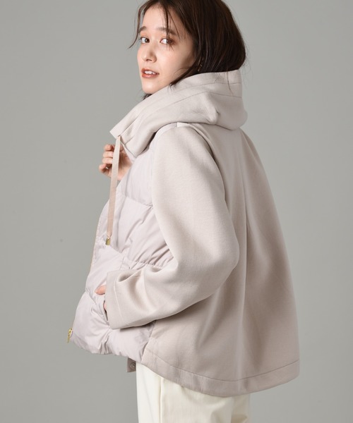 INTERPLANET(インタープラネット)の「スムースタフタ*カットボンディング異素材切替フード付ショートダウン(ダウンジャケット/コート・レディース・ブラック/モカ・FREE)」の12枚目の写真