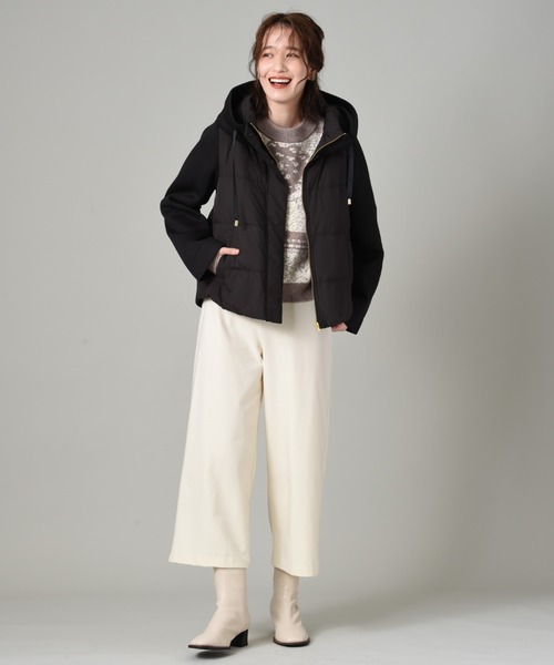 INTERPLANET(インタープラネット)の「スムースタフタ*カットボンディング異素材切替フード付ショートダウン(ダウンジャケット/コート・レディース・ブラック/モカ・FREE)」の7枚目の写真