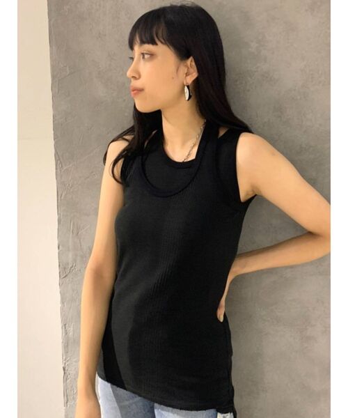EMODA(エモダ)の「カットレイヤートップ(Tシャツ/カットソー・レディース・グレー/ブラック/ホワイト・FREE)」の3枚目の写真