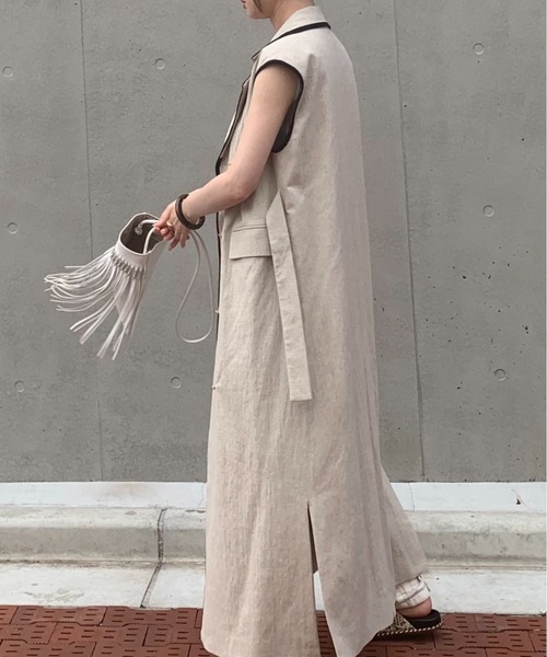 ベスト レディース 春 リネンライクロングジレ ジレ ロング