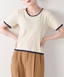 バイカラーシンプル半袖ニット