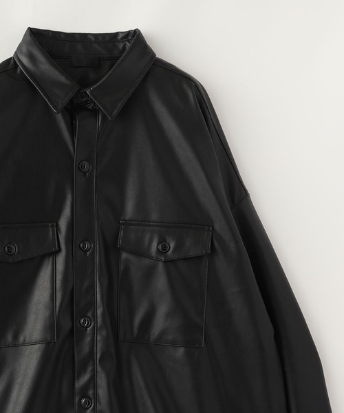 ADPOSION(アドポーション)の「フェイクレザー バルーンシルエットCPOジャケット(シャツ/ブラウス・メンズ・モカ/ブラック/ホワイト・MEDIUM/LARGE/X-LARGE)」の2枚目の写真