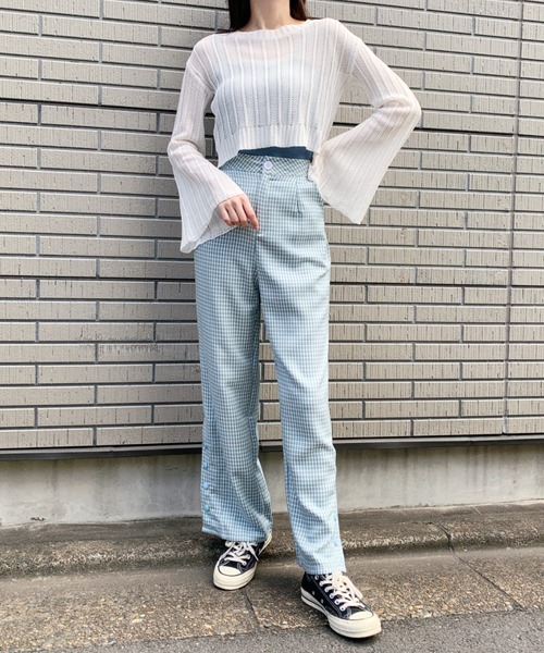 at12:03（アットイチニーゼロサン）の「サイドスリットチェックパンツ（スラックス・レディース・ベージュ/ブルー・M）」の17枚目の写真