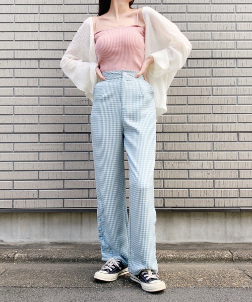 at12:03（アットイチニーゼロサン）の「サイドスリットチェックパンツ（スラックス・レディース・ベージュ/ブルー・M）」の13枚目の写真