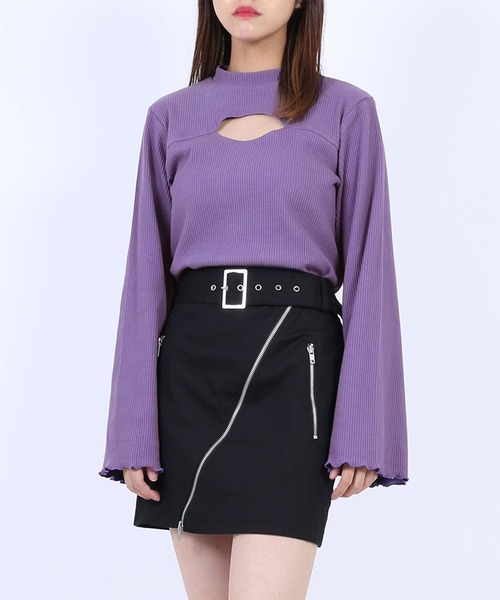 PUNYUS（プニュズ）の「カットアウトリブトップス(長袖)（Tシャツ/カットソー・レディース・ブラック/パープル/ブラウン・1/2/4/3）」の3枚目の写真