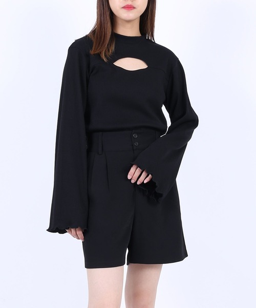 PUNYUS（プニュズ）の「カットアウトリブトップス(長袖)（Tシャツ/カットソー・レディース・ブラック/パープル/ブラウン・1/2/4/3）」の2枚目の写真