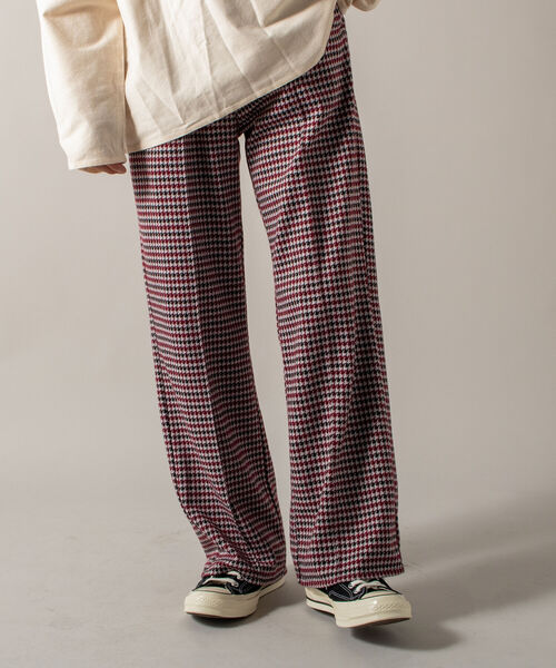 GLOSTER（グロスター）の「【GLOSTER/グロスター】ジャガード柄/千鳥チェック トラックパンツ イージーパンツ フレアパンツ（その他パンツ・メンズ・グレー系その他/ブラウン系その他/レッド系その他・MEDIUM/LARGE）」の3枚目の写真