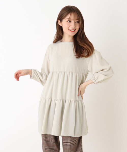 まつ♡きさん専用　ラインリブシャツワンピース ティアードドレス グレー 長袖 Lace Ladies ドレス 総レース長袖スタンドネックフィッシュ