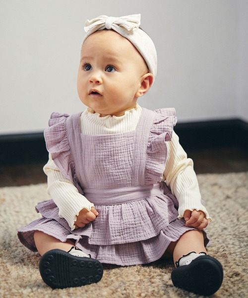 D.fesense（ディーフェセンス）の「ベビーフリルサロペット（サロペット/オーバーオール・キッズ・ミント/ラベンダー/アイボリー・80ｃｍ/70cm）」の3枚目の写真