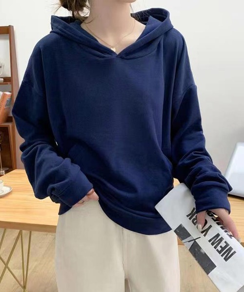 solleim(ソルレム)の「ダンボールパーカースウェット(パーカー・レディース・アイボリー/ネイビー・M)」の2枚目の写真