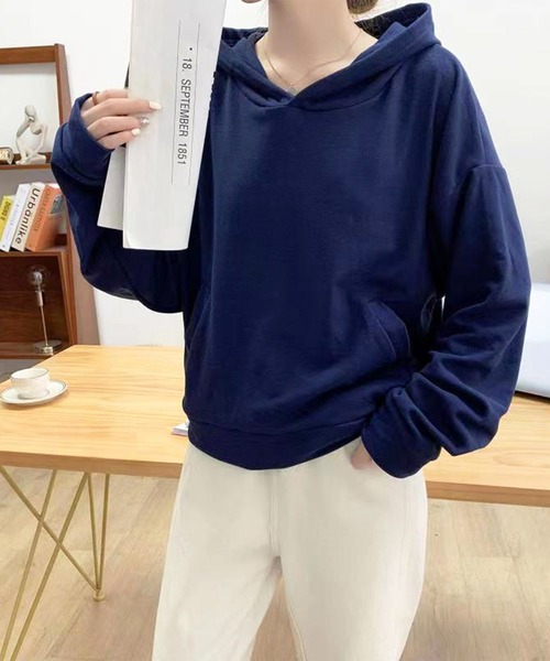 solleim(ソルレム)の「ダンボールパーカースウェット(パーカー・レディース・アイボリー/ネイビー・M)」の5枚目の写真