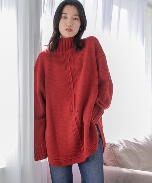 LOWRYS FARM(ローリーズファーム)の「ハイネックラウンドテールニット 259497(ニット/セーター・レディース・ブラック/ブラウン/アイボリー/レッド・FREE)」の4枚目の写真