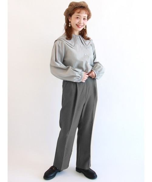 ehka sopo（エヘカソポ）の「チェック柄裾フレアパンツ（その他パンツ・レディース・ブラウン/グレー/グリーン/ミント・ﾌﾘ-）」の7枚目の写真