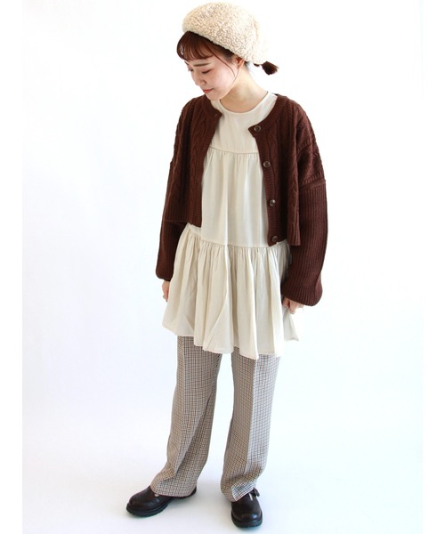 ehka sopo（エヘカソポ）の「チェック柄裾フレアパンツ（その他パンツ・レディース・ブラウン/グレー/グリーン/ミント・ﾌﾘ-）」の9枚目の写真