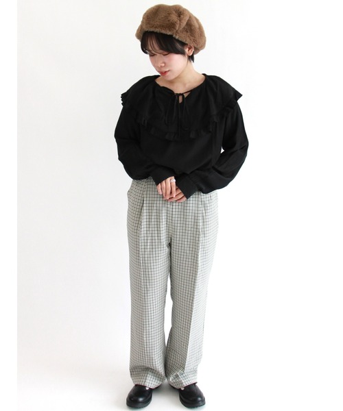 ehka sopo（エヘカソポ）の「チェック柄裾フレアパンツ（その他パンツ・レディース・ブラウン/グレー/グリーン/ミント・ﾌﾘ-）」の14枚目の写真