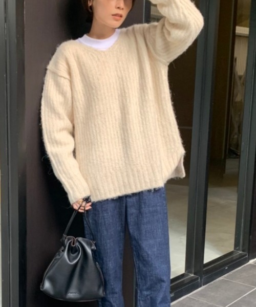 rem closet(レムクローゼット)の「ローゲージニット(ニット/セーター・レディース・ブルー/アイボリー・S)」の2枚目の写真