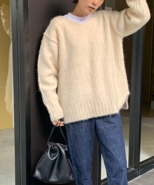 rem closet(レムクローゼット)の「ローゲージニット(ニット/セーター・レディース・ブルー/アイボリー・S)」の14枚目の写真