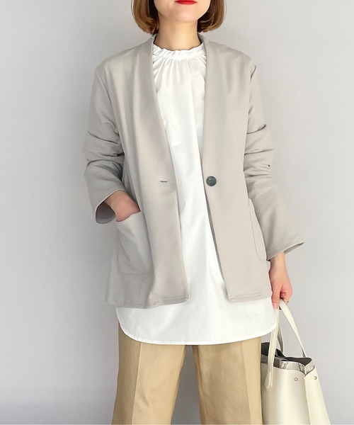 PICCIN(ピッチン)の「カラーレスジャケット(テーラードジャケット・レディース・ライトグレー/ブラック・M/L)」の2枚目の写真