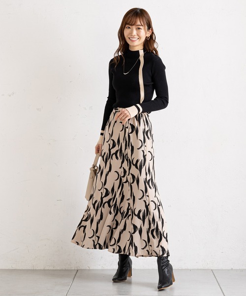 prose verse（プロズヴェール）の「モノトーン幾何柄マーメイドスカート（スカート・レディース・ベージュ/ブラック・MEDIUM）」の4枚目の写真