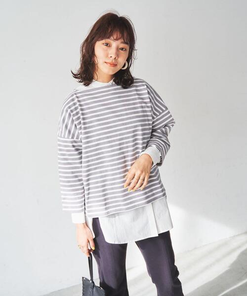 【WEB限定】レディなエッセンスが漂う。ボーダーバスクシャツ