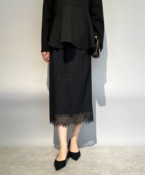 PICCIN（ピッチン）の「総レーススカラップスカート（スカート・レディース・ブラック/オフホワイト・M/L）」の2枚目の写真