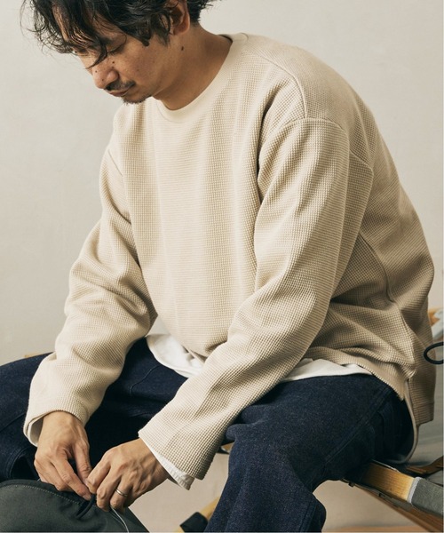JOURNAL STANDARD relume(ジャーナルスタンダード レリューム)の「BACK BRUSH ワッフルロングスリーブTシャツ(Tシャツ/カットソー・メンズ・ホワイト/ブラック/ベージュ/グレー・SMALL/MEDIUM/LARGE)」の4枚目の写真