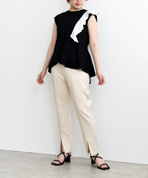 palm RICHE(ポームリシュ)の「バイカラーアシメTOPS(Tシャツ/カットソー・レディース・ブラック/オフホワイト/カーキ・M)」の20枚目の写真