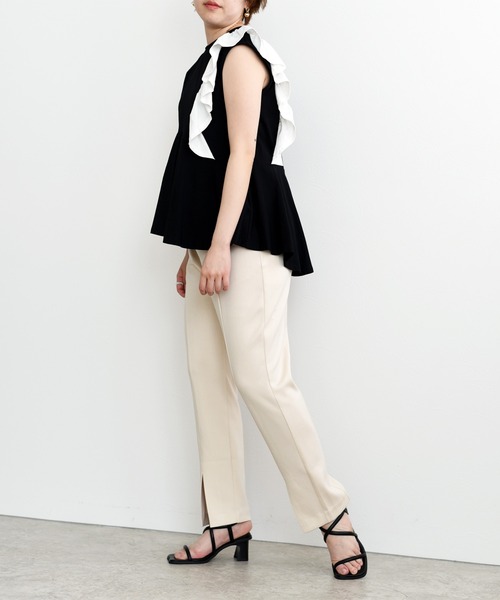 palm RICHE(ポームリシュ)の「バイカラーアシメTOPS(Tシャツ/カットソー・レディース・ブラック/オフホワイト/カーキ・M)」の21枚目の写真
