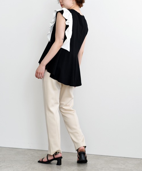 palm RICHE(ポームリシュ)の「バイカラーアシメTOPS(Tシャツ/カットソー・レディース・ブラック/オフホワイト/カーキ・M)」の22枚目の写真