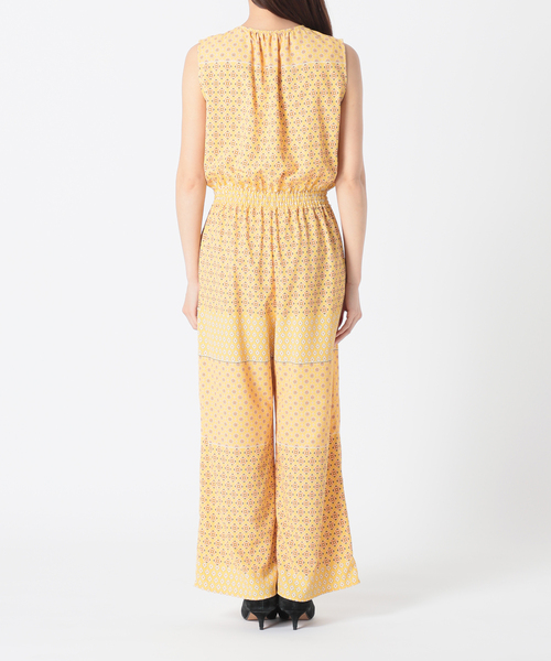 美品☆SLOBE IENA パネルパターンノースリーブオールインワン　ネイビー SLOBE IENA オールインワン パネルパターンノースリーブ