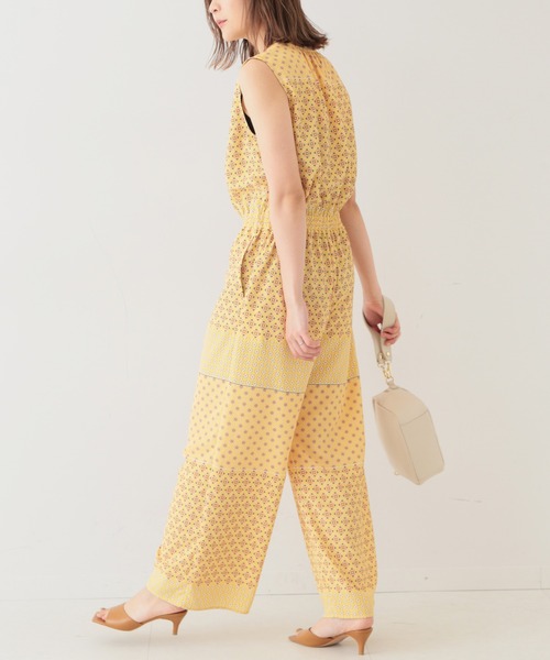 美品☆SLOBE IENA パネルパターンノースリーブオールインワン　ネイビー SLOBE IENA オールインワン パネルパターンノースリーブ